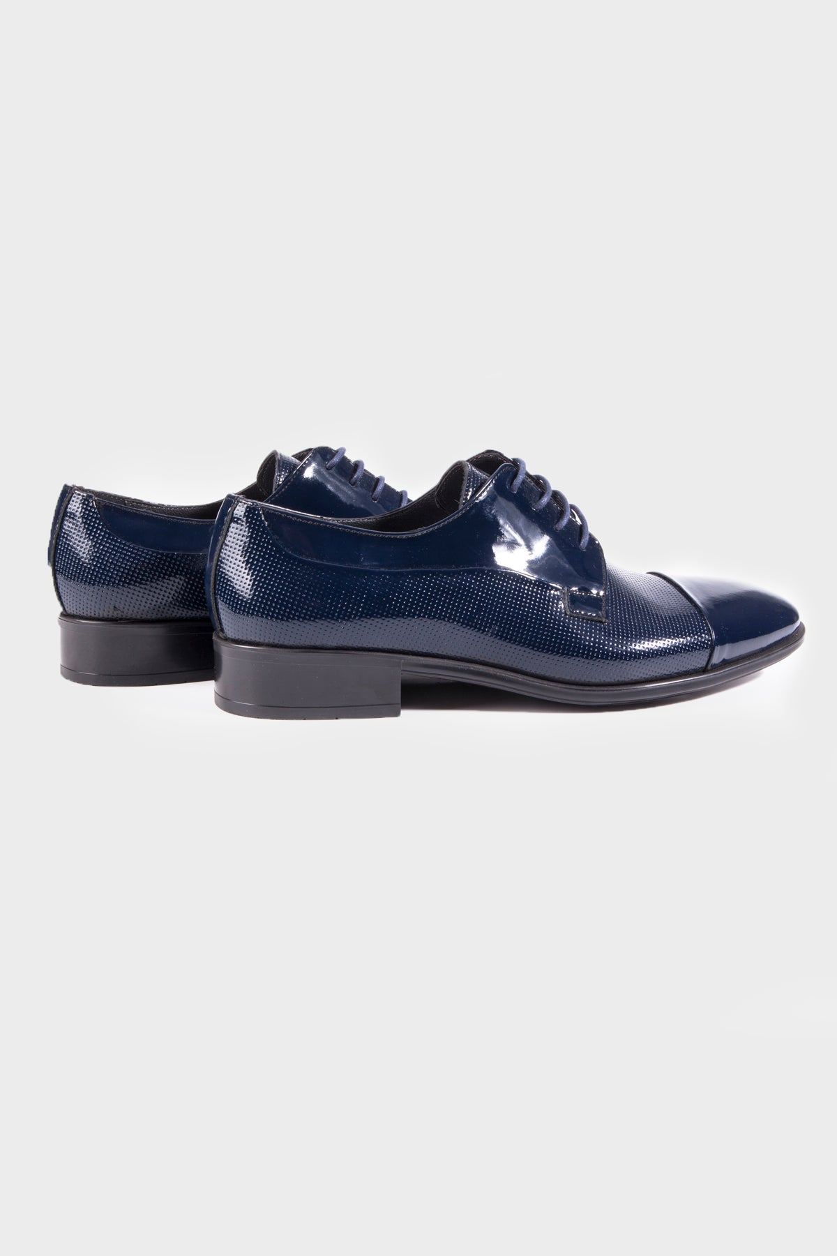 Navy Patent Leather Lace-Up Oxford Tuxedo Shoes - SAYKI