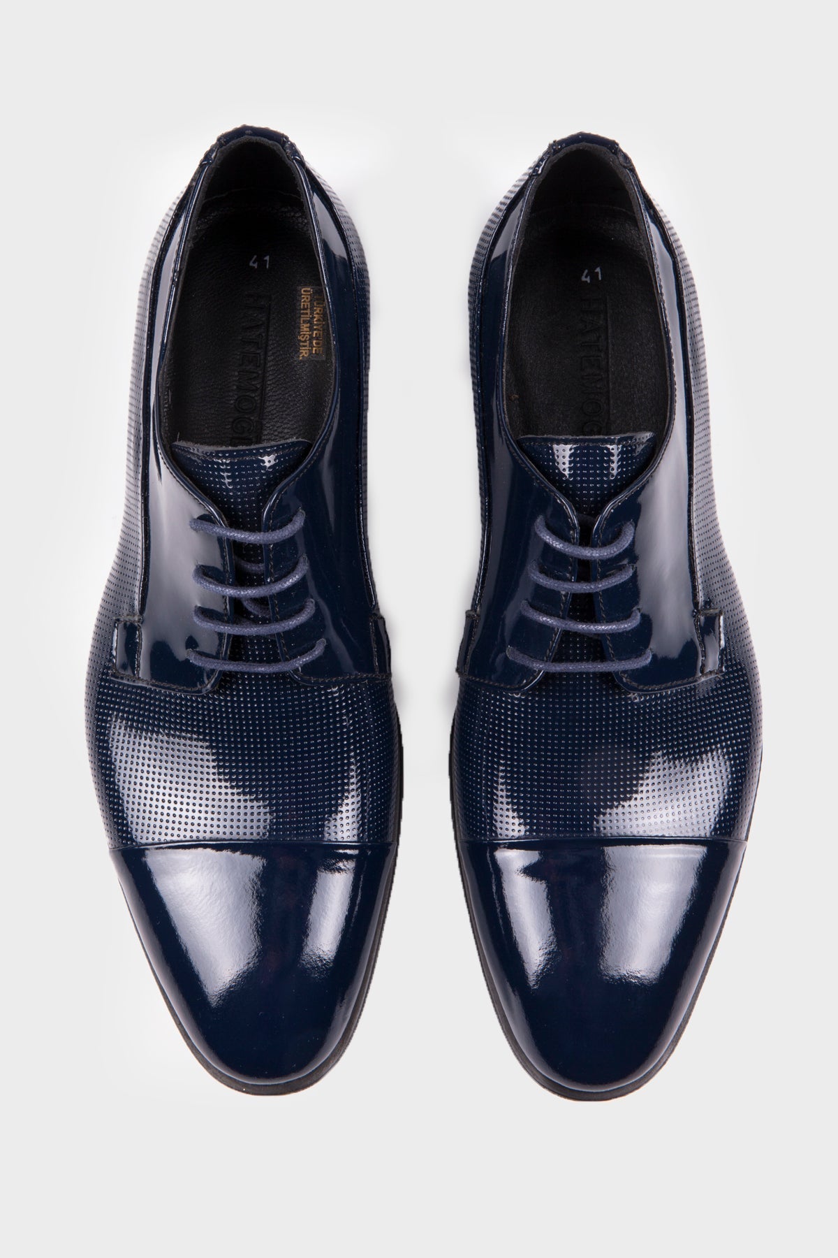 Navy Patent Leather Lace-Up Oxford Tuxedo Shoes - SAYKI