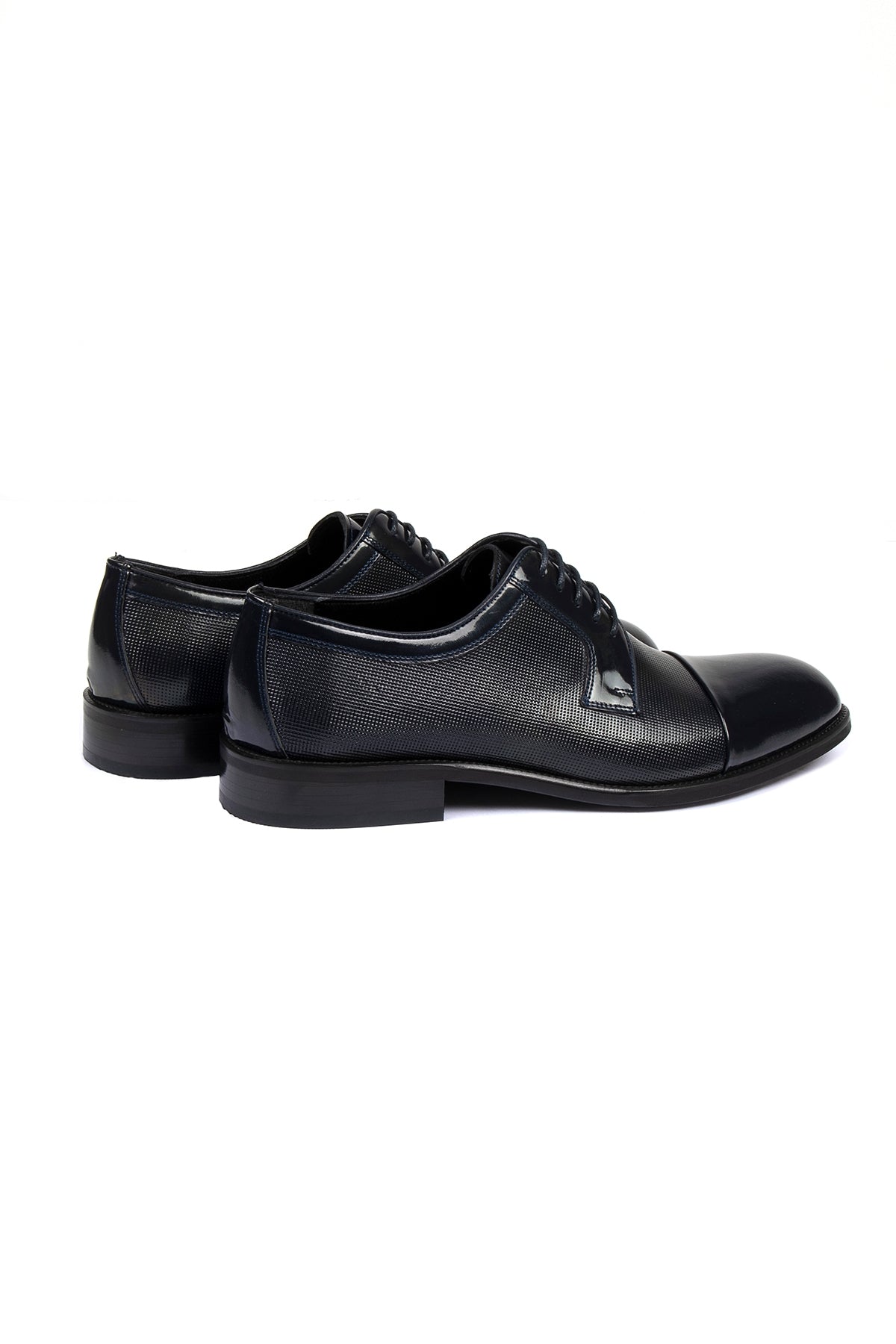Navy Patent Leather Lace-Up Tuxedo Shoes - SAYKI