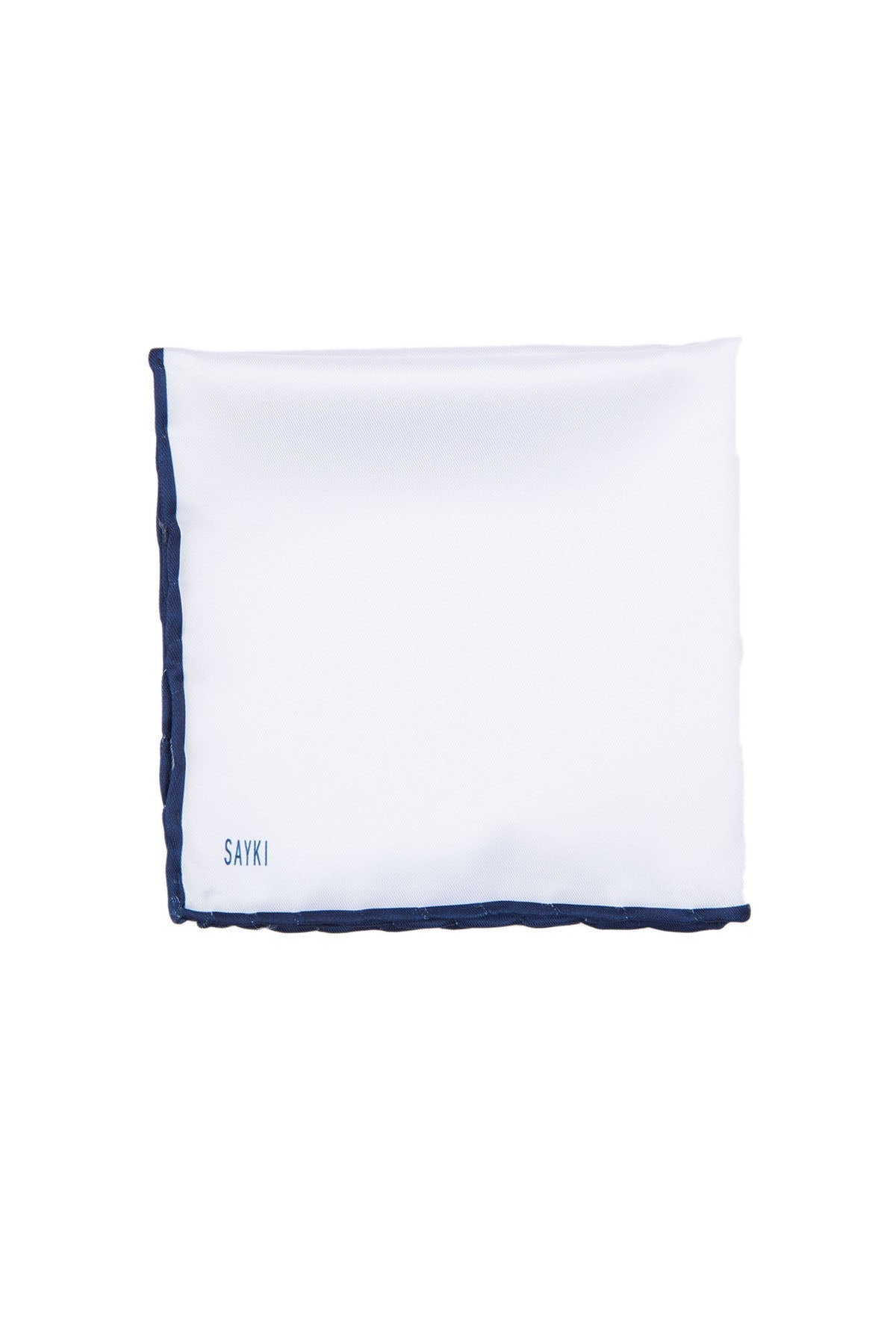 Navy Trim Classic White Pocket Square - SAYKI