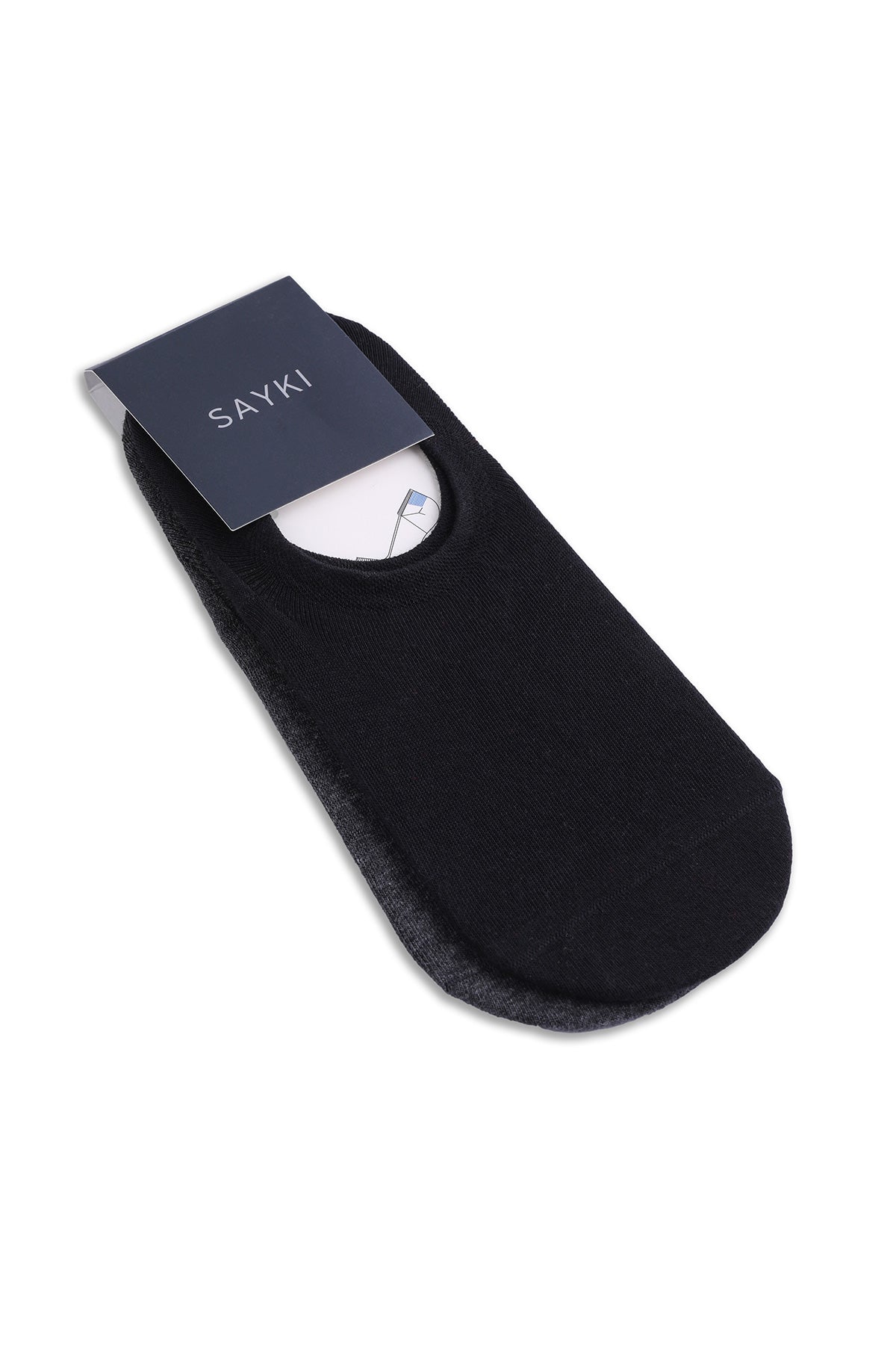 Black sayki no-show sock with a subtle heathered texture and a clean, minimalist design.