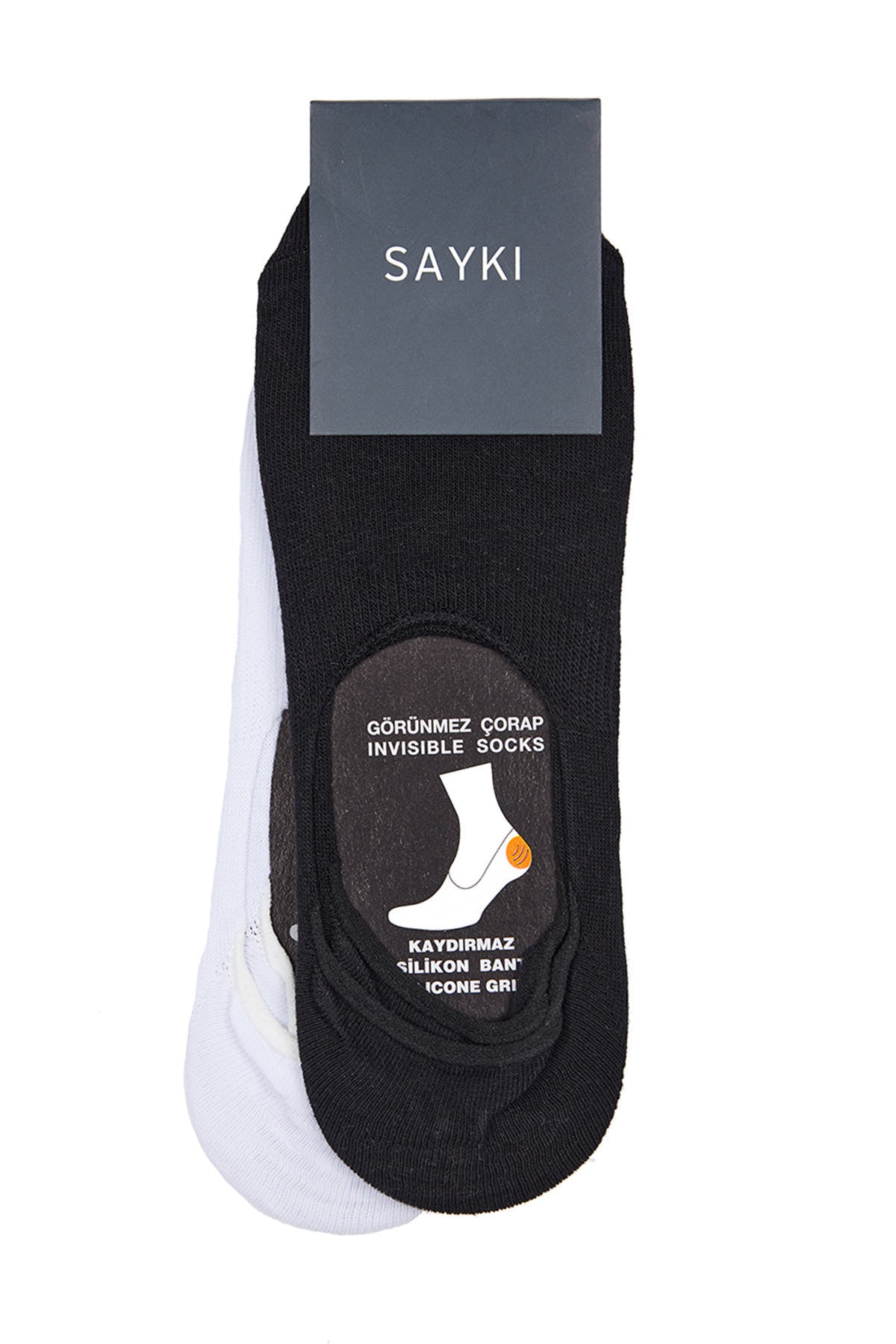No Show Cotton White - Black Socks - SAYKI