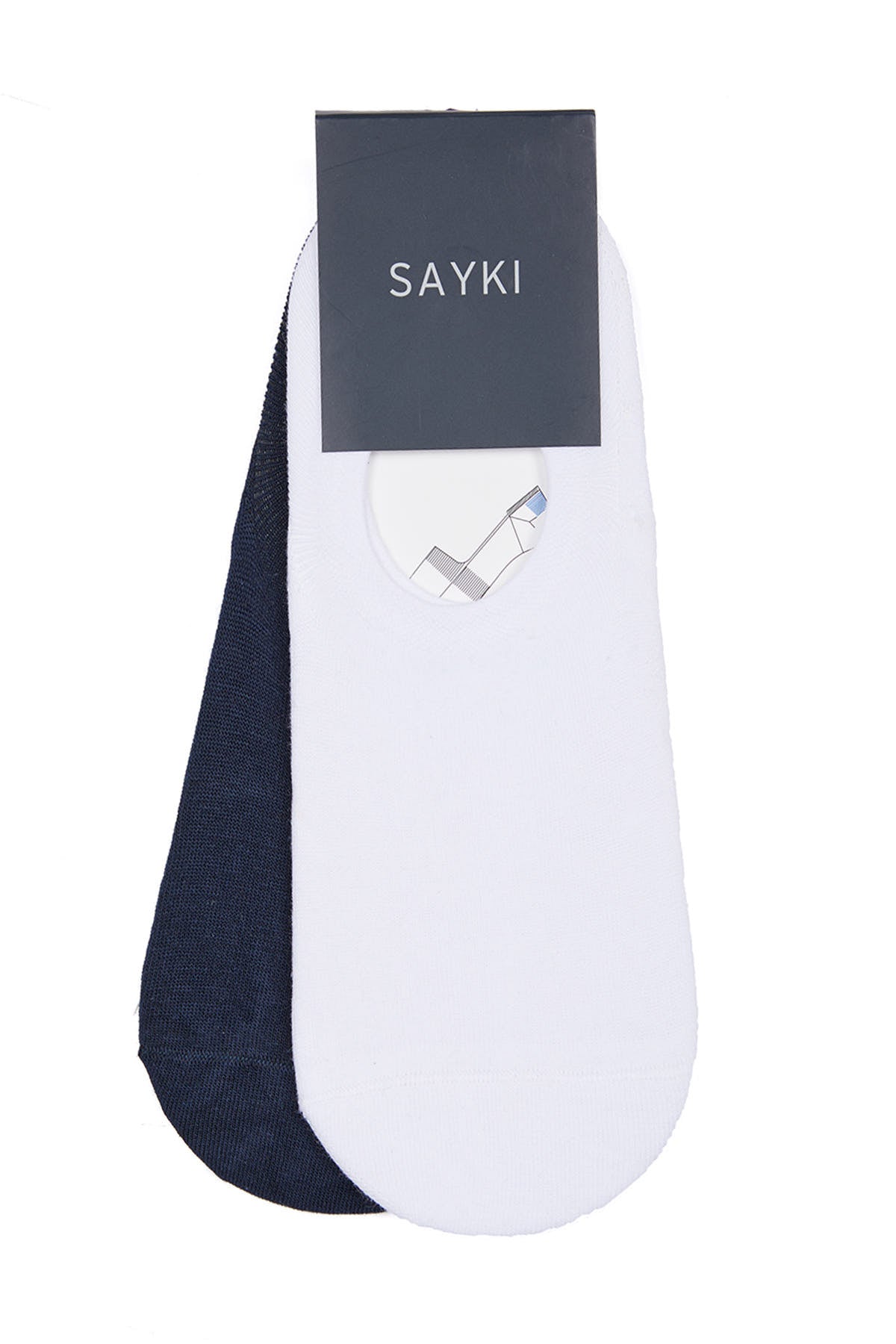 No Show Cotton White - Navy Socks - SAYKI - 8682819211192
