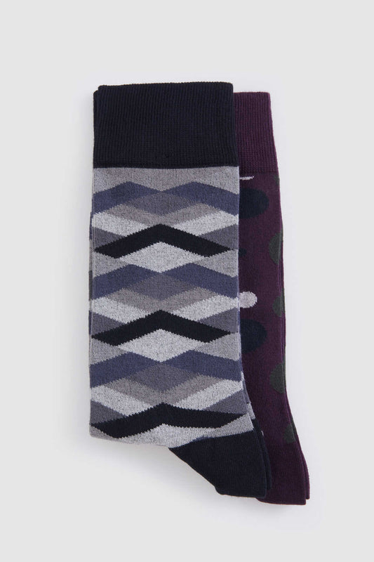 Patterned Cotton Black - Burgundy Socks - SAYKI