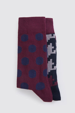 Patterned Cotton Burgundy - Navy Socks - SAYKI