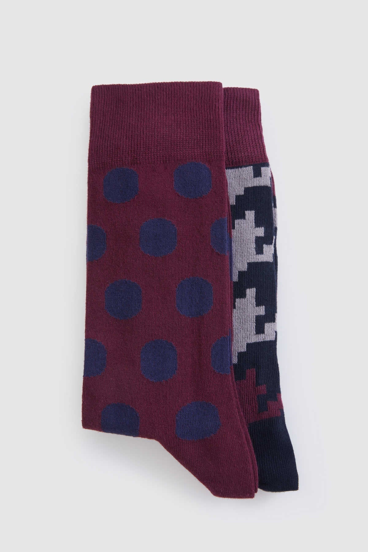 Patterned Cotton Burgundy - Navy Socks - SAYKI