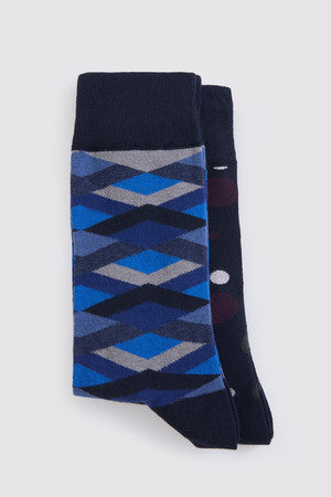 Patterned Cotton Dark Navy - Dark Navy Socks - SAYKI