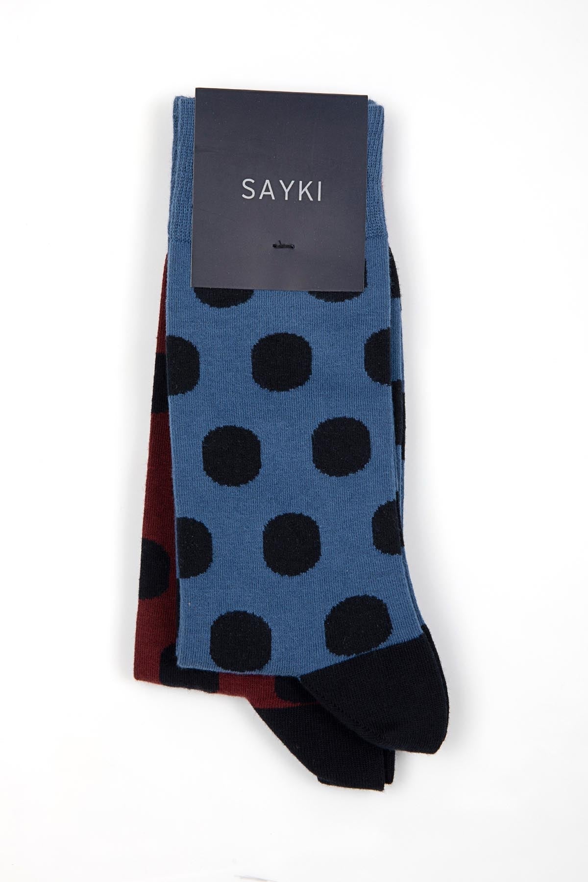 Patterned Cotton Indigo - Burgundy Socks - SAYKI
