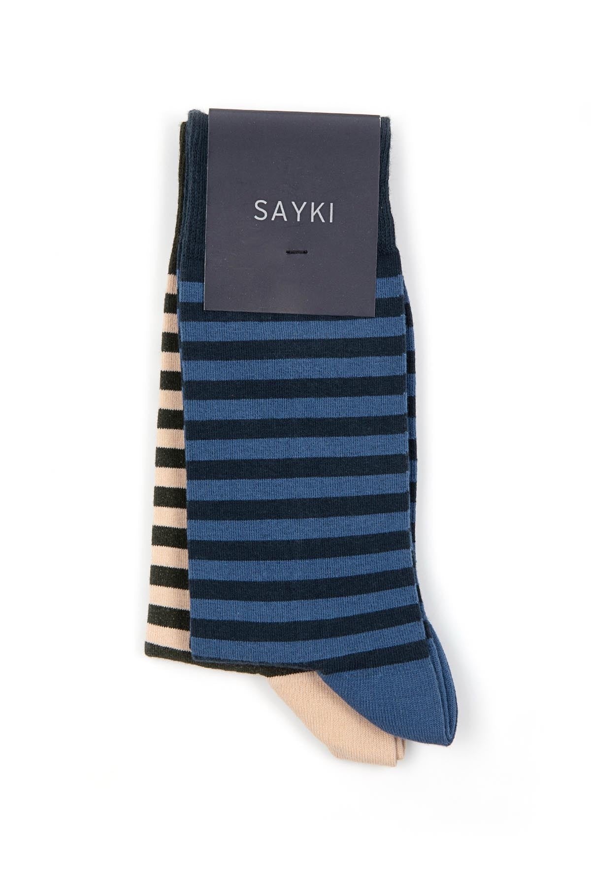 Patterned Cotton Navy - Khaki Socks - SAYKI - 1924170685401