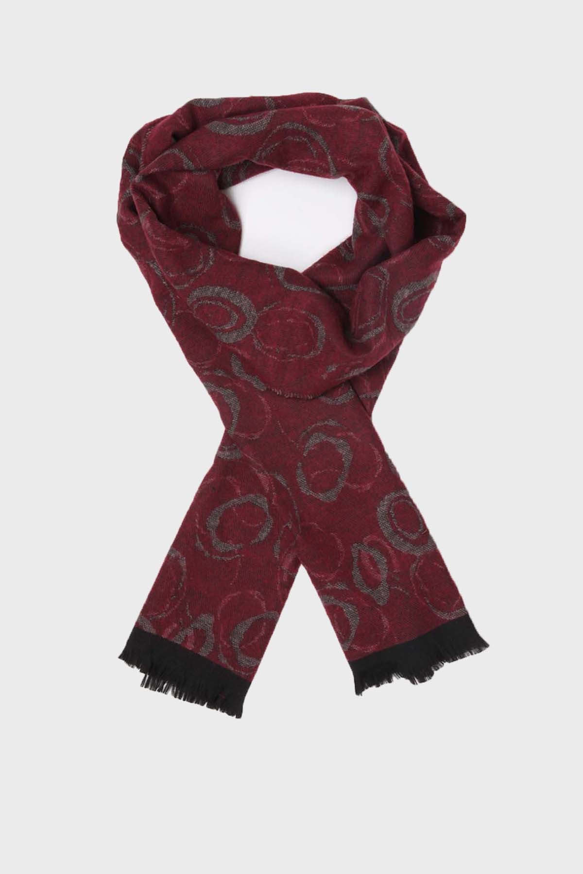 Red - Gray Patterned Scarf - SAYKI