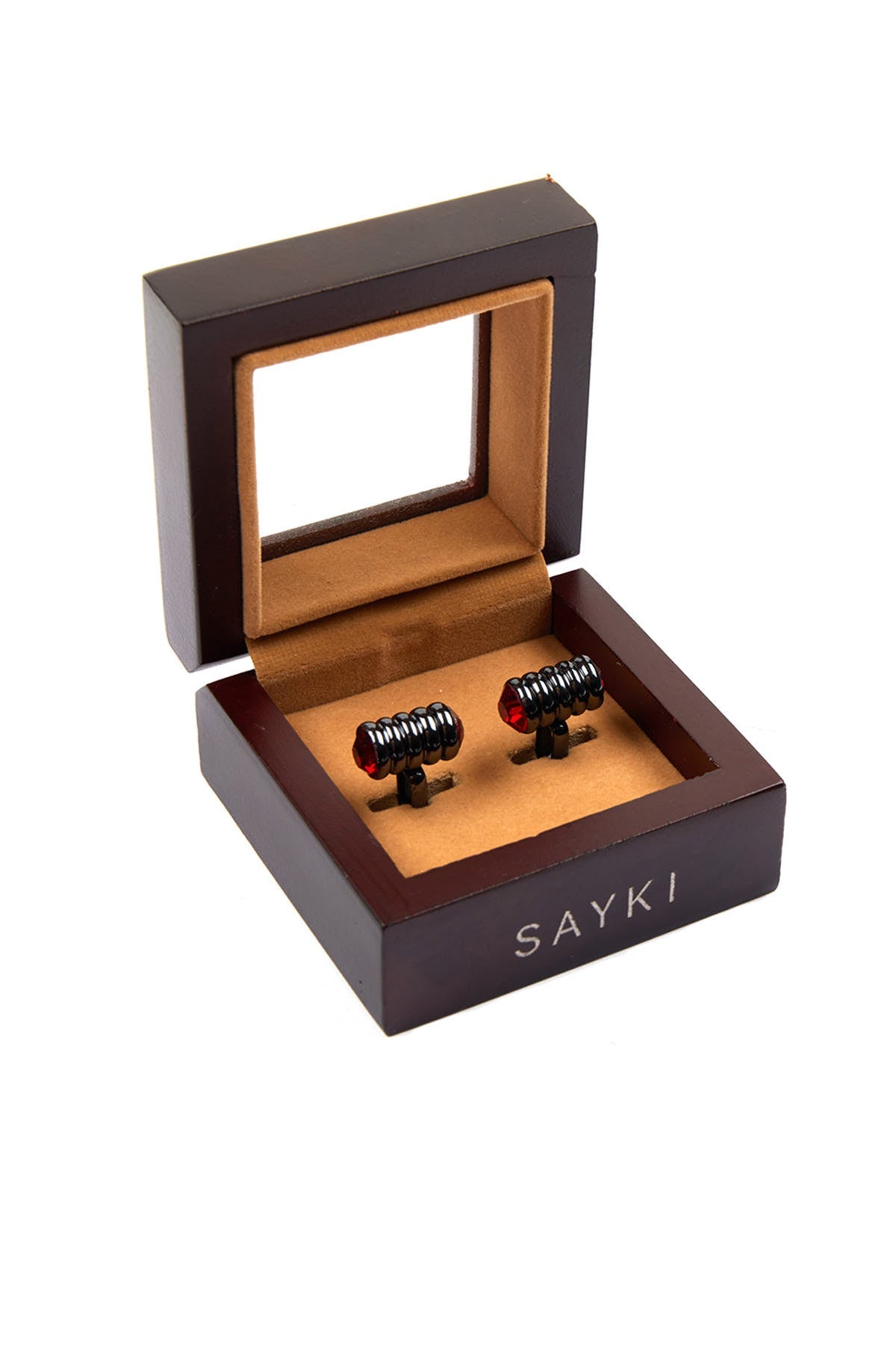 Red Natural Stone Cylindrical Cufflinks - SAYKI