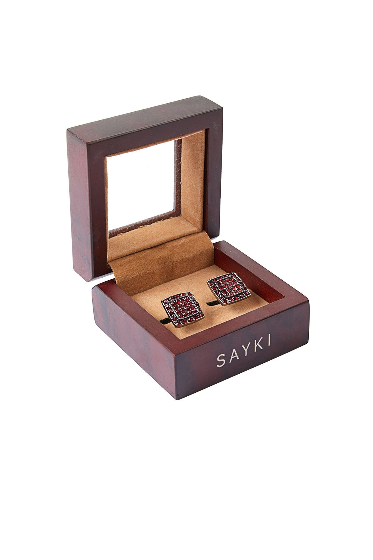 Red Natural Stone Square Cufflinks - SAYKI - 1924170943723