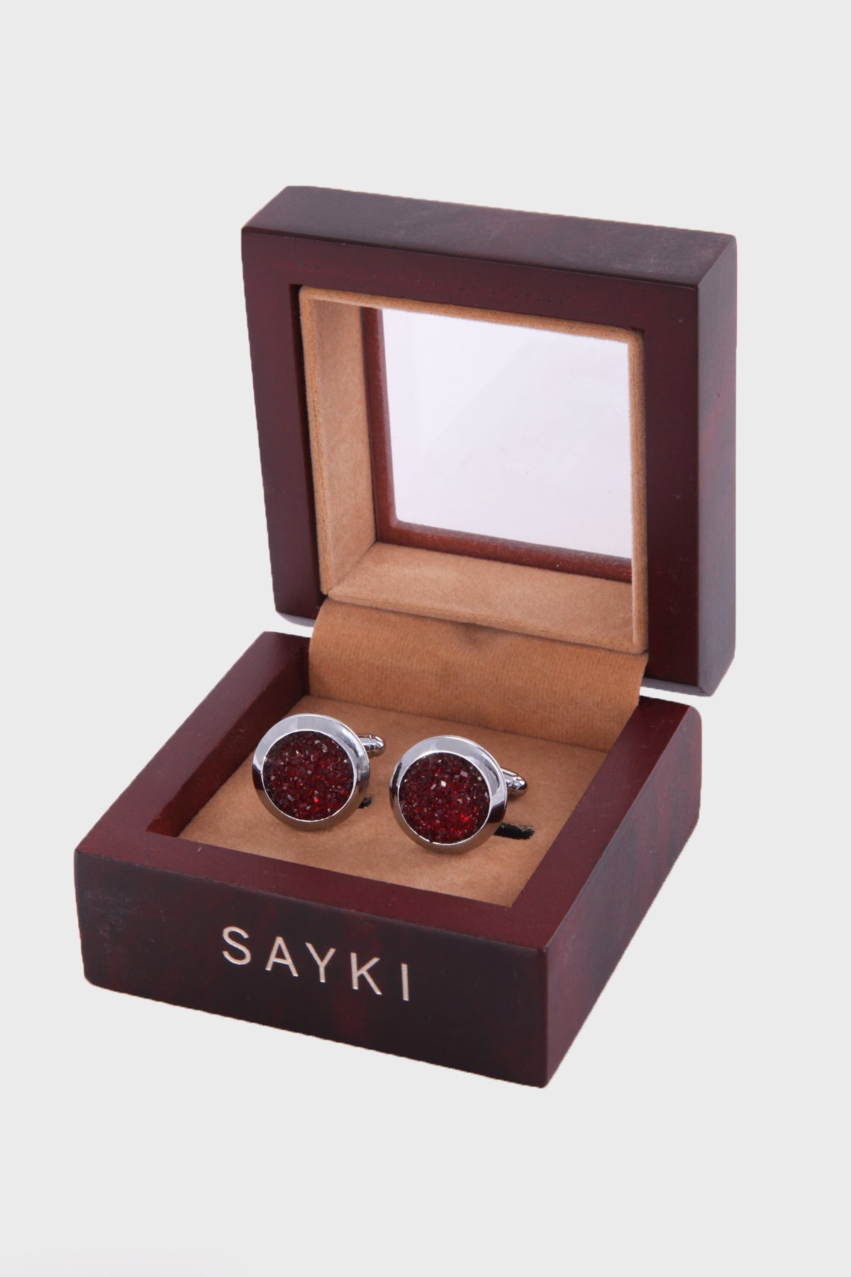 Red Textured Metal Round Cufflinks - SAYKI