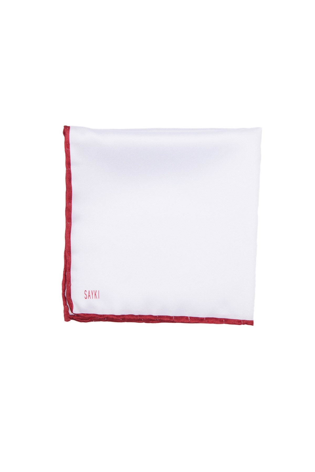 Red Trim Classic White Pocket Square - SAYKI - 8682819073271