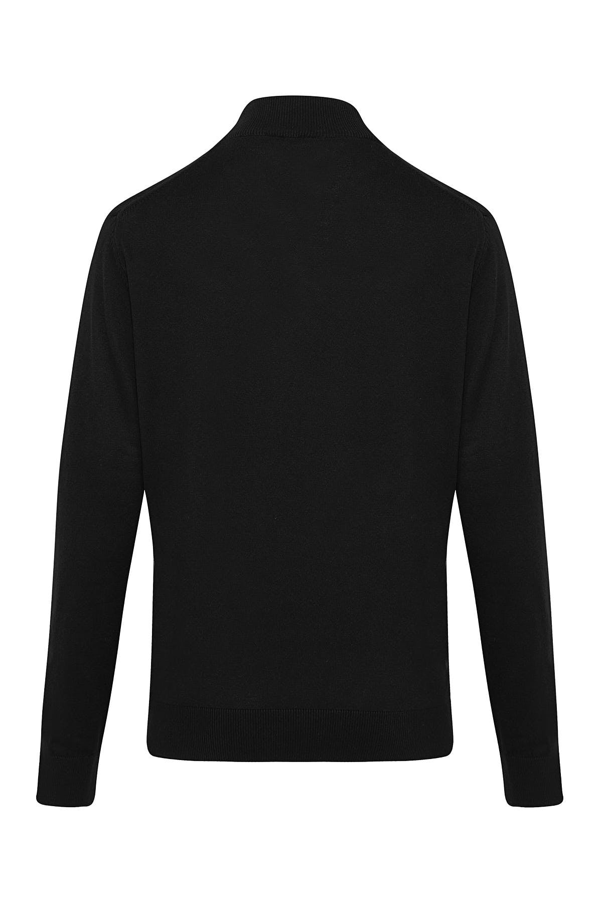 Regular Fit 100% Cotton Black Mock Neck Sweater - SAYKI