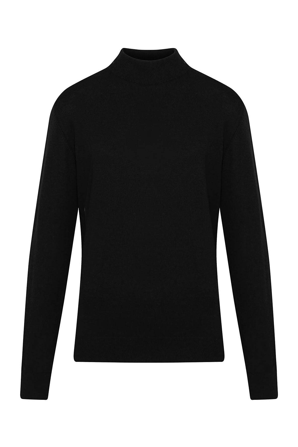 Regular Fit 100% Cotton Black Mock Neck Sweater - SAYKI