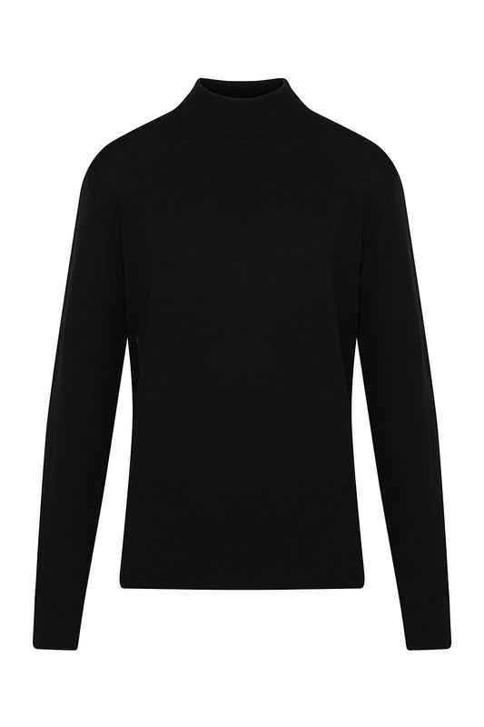 Regular Fit 100% Cotton Black Mock Neck Sweater - SAYKI