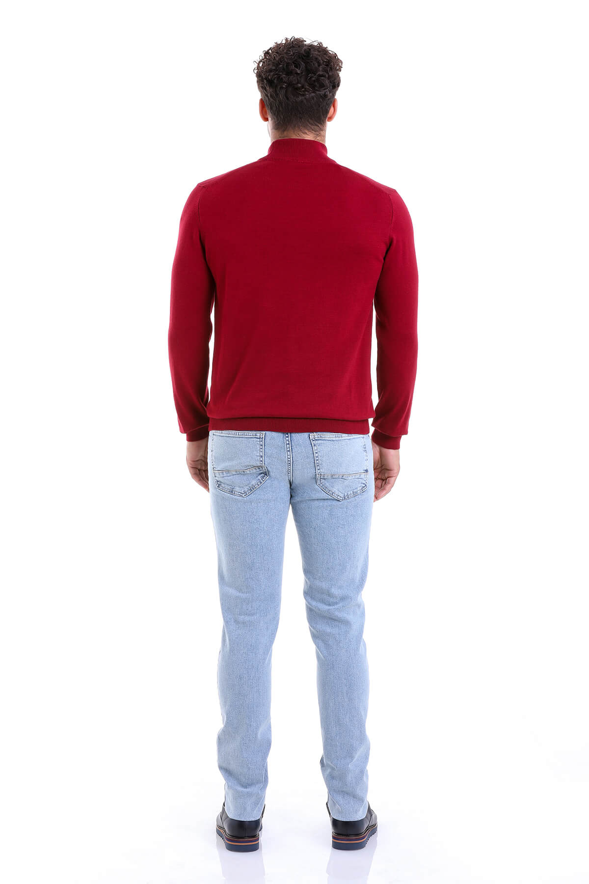 Regular Fit 100% Cotton Burgundy Mock Neck Sweater - SAYKI