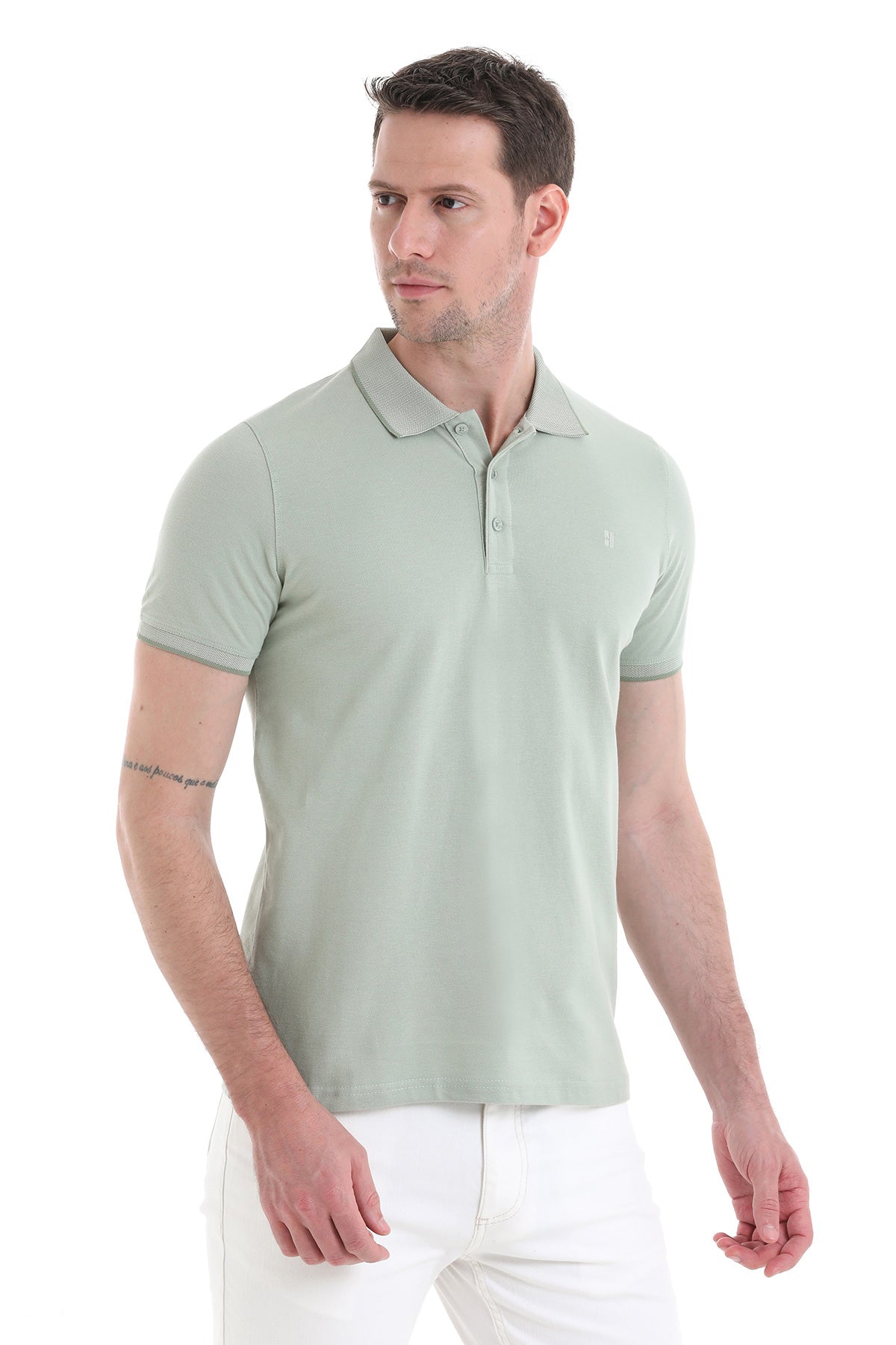 Regular Fit 100% Cotton Green Polo T-Shirt - SAYKI