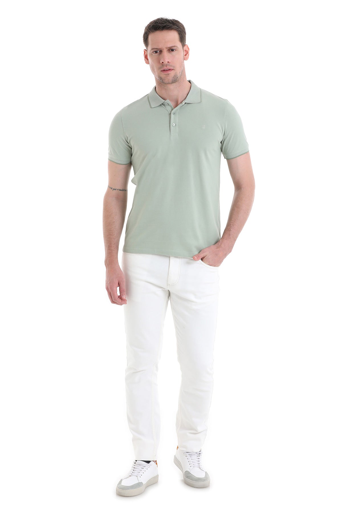 Regular Fit 100% Cotton Green Polo T-Shirt - SAYKI