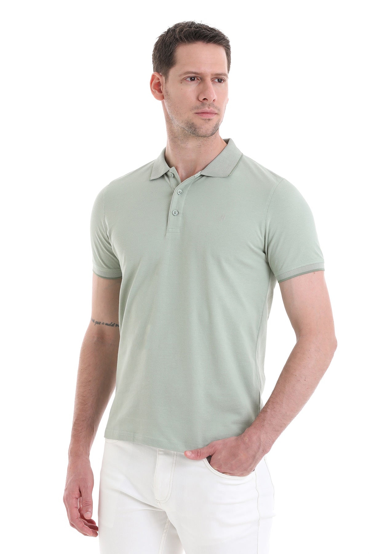 Regular Fit 100% Cotton Green Polo T-Shirt - SAYKI