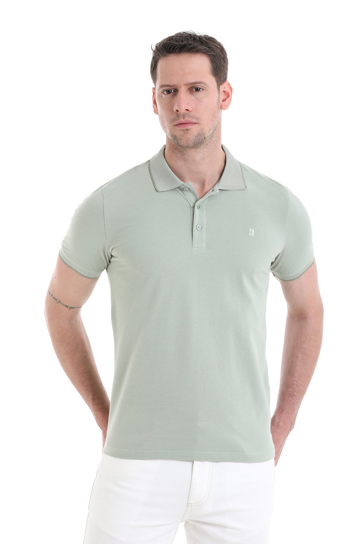 Regular Fit 100% Cotton Green Polo T-Shirt - SAYKI