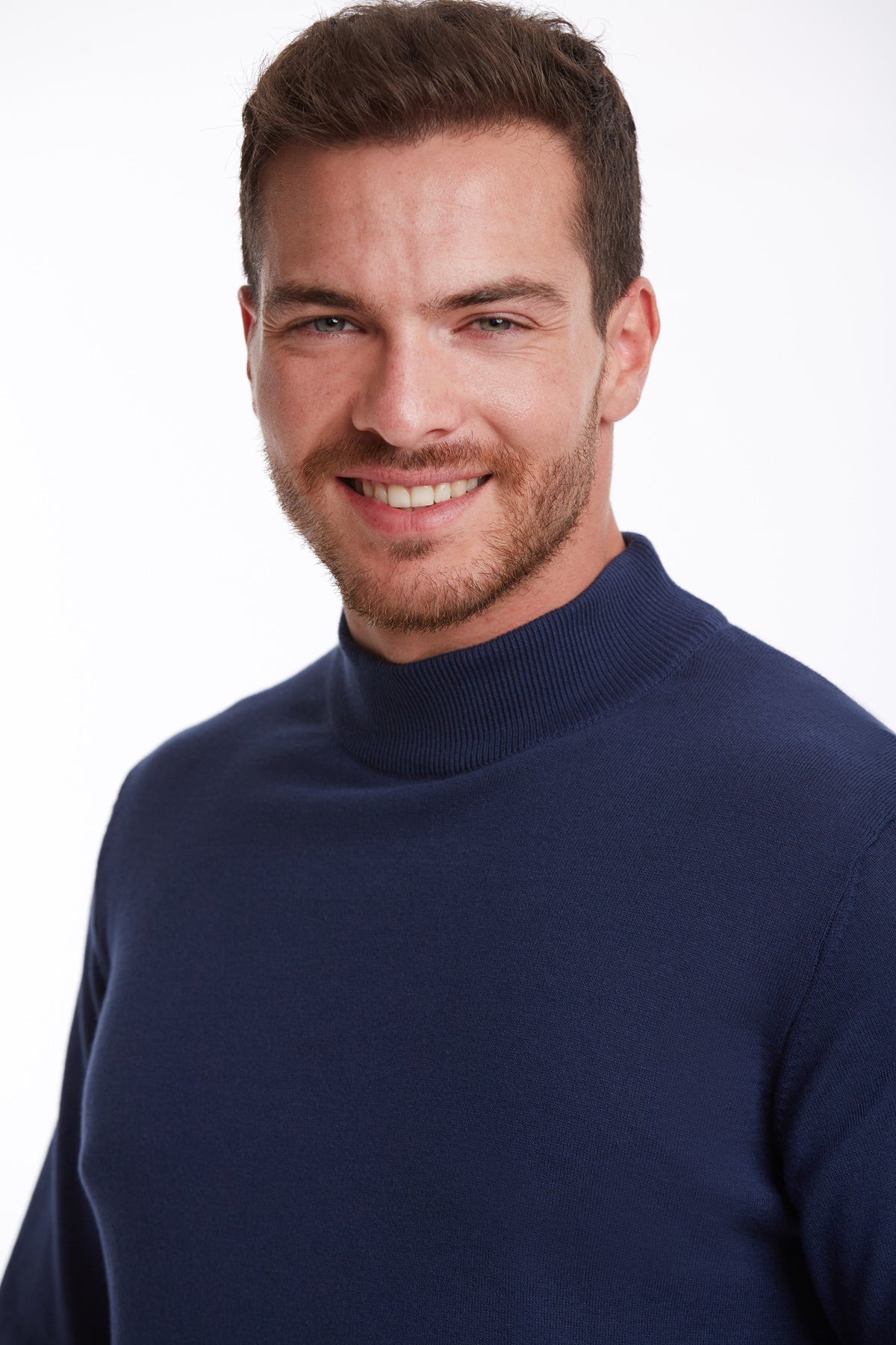 Regular Fit 100% Cotton Indigo Mock Neck Sweater - SAYKI