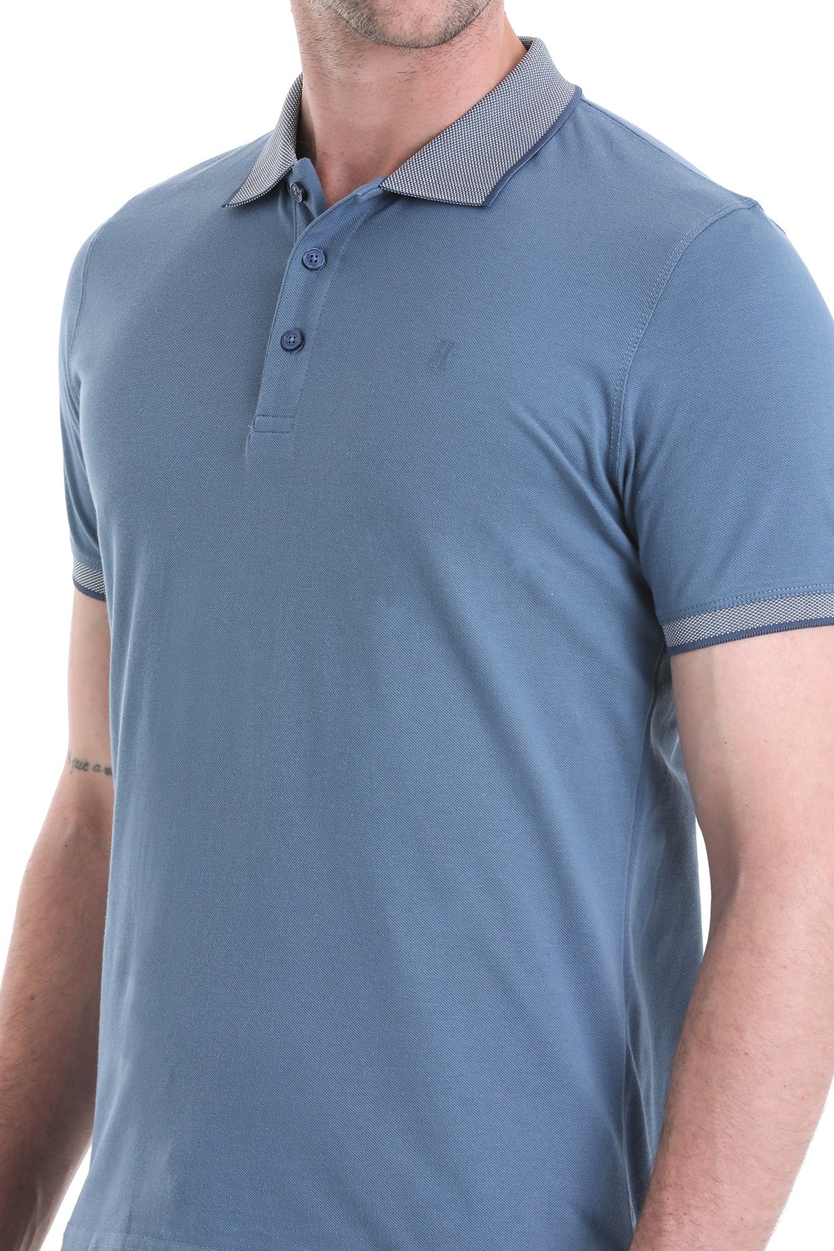 Regular Fit 100% Cotton Indigo Polo T-Shirt - SAYKI