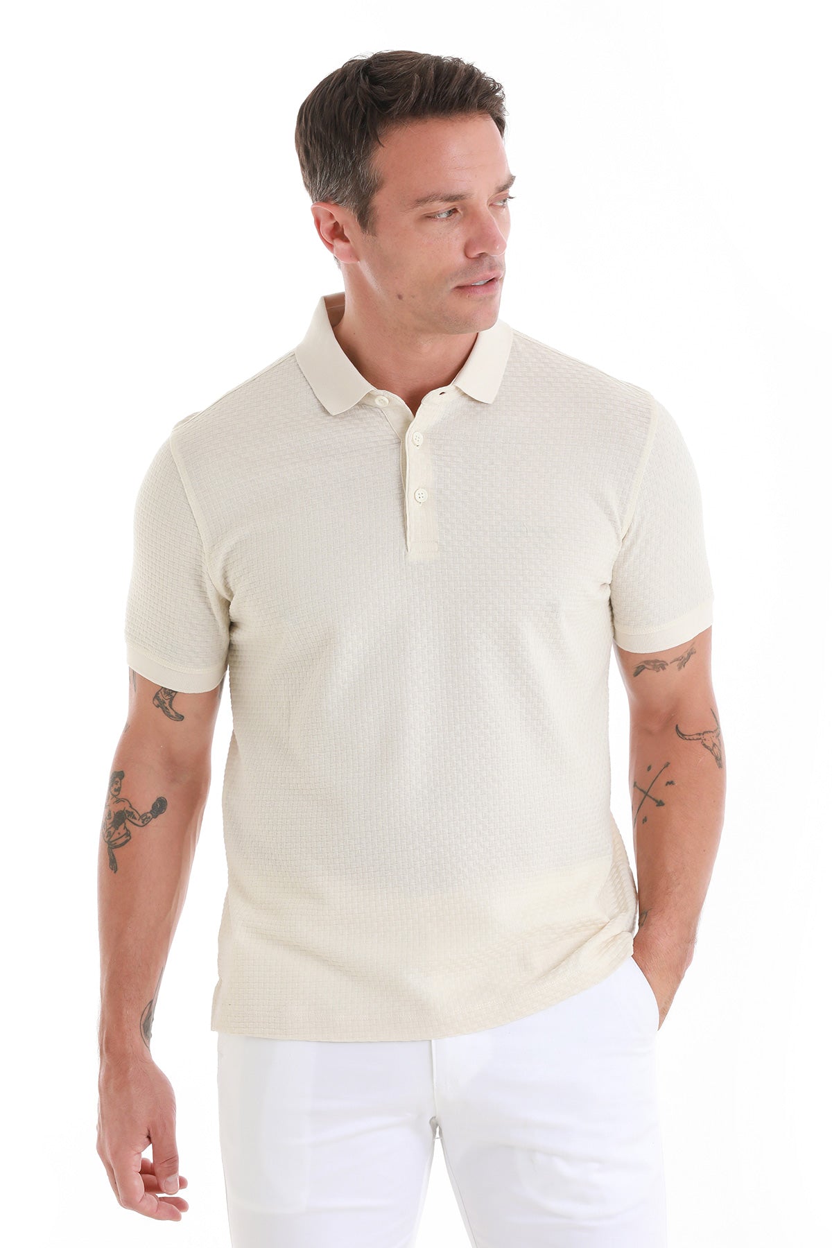 Regular Fit 100% Cotton Mercerized Beige Polo T-Shirt