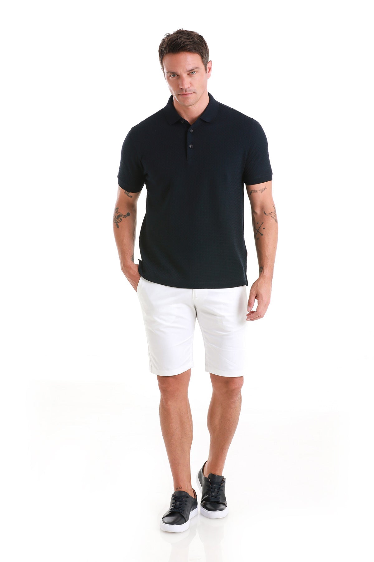Regular Fit 100% Cotton Mercerized Navy Polo T-Shirt - SAYKI