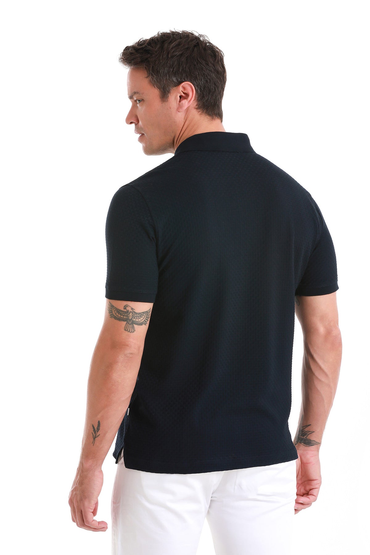 Regular Fit 100% Cotton Mercerized Navy Polo T-Shirt - SAYKI