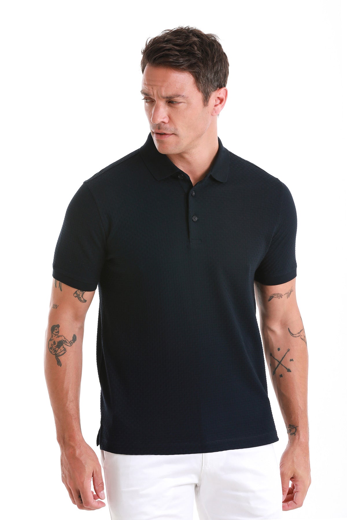 Regular Fit 100% Cotton Mercerized Navy Polo T-Shirt - SAYKI