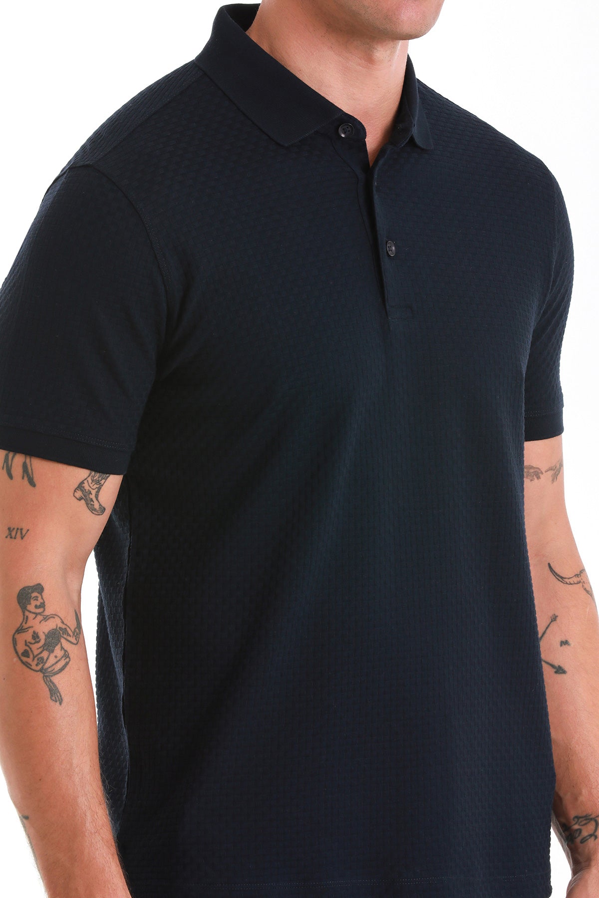 Regular Fit 100% Cotton Mercerized Navy Polo T-Shirt - SAYKI
