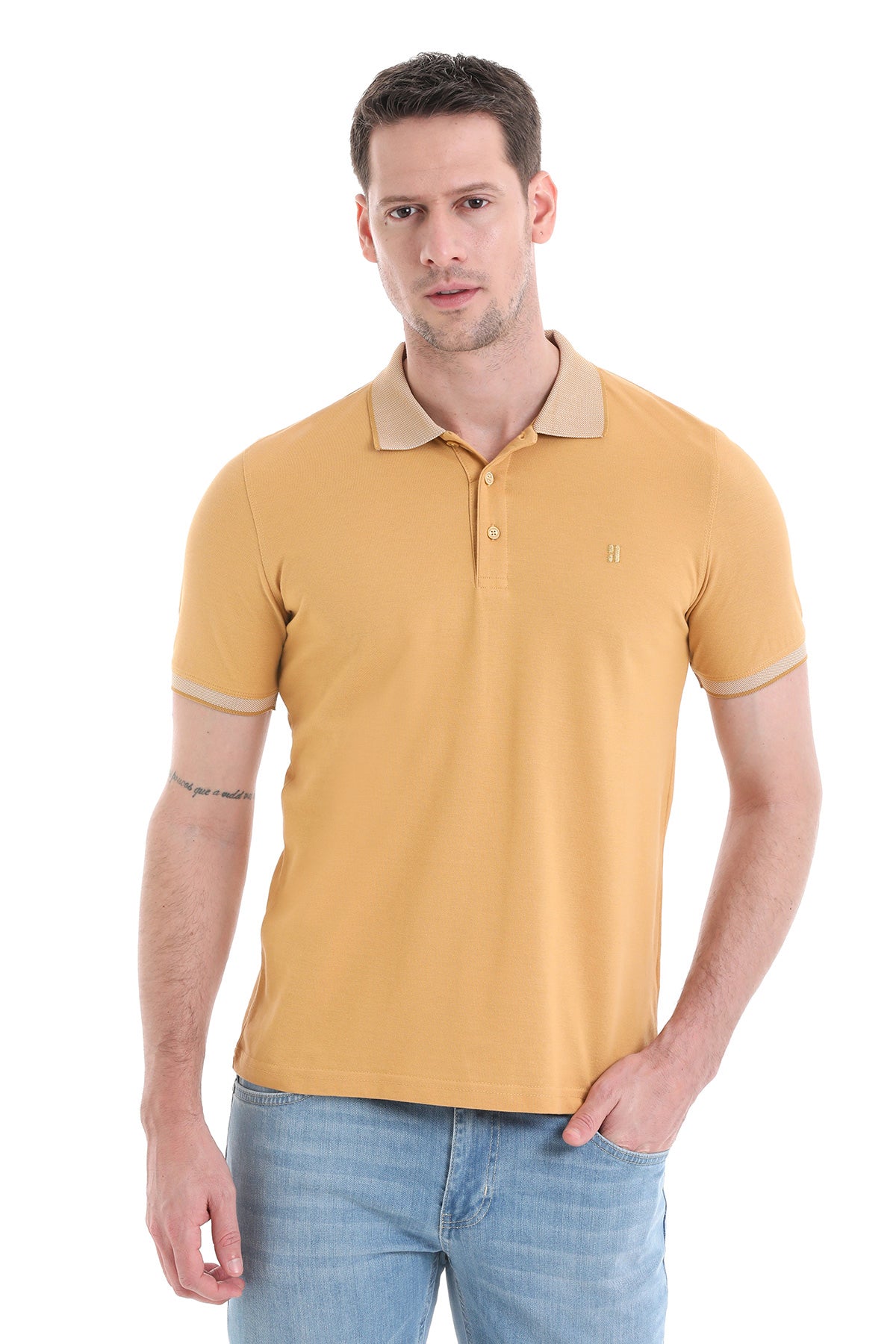 Regular Fit 100% Cotton Mustard Polo T-Shirt - SAYKI