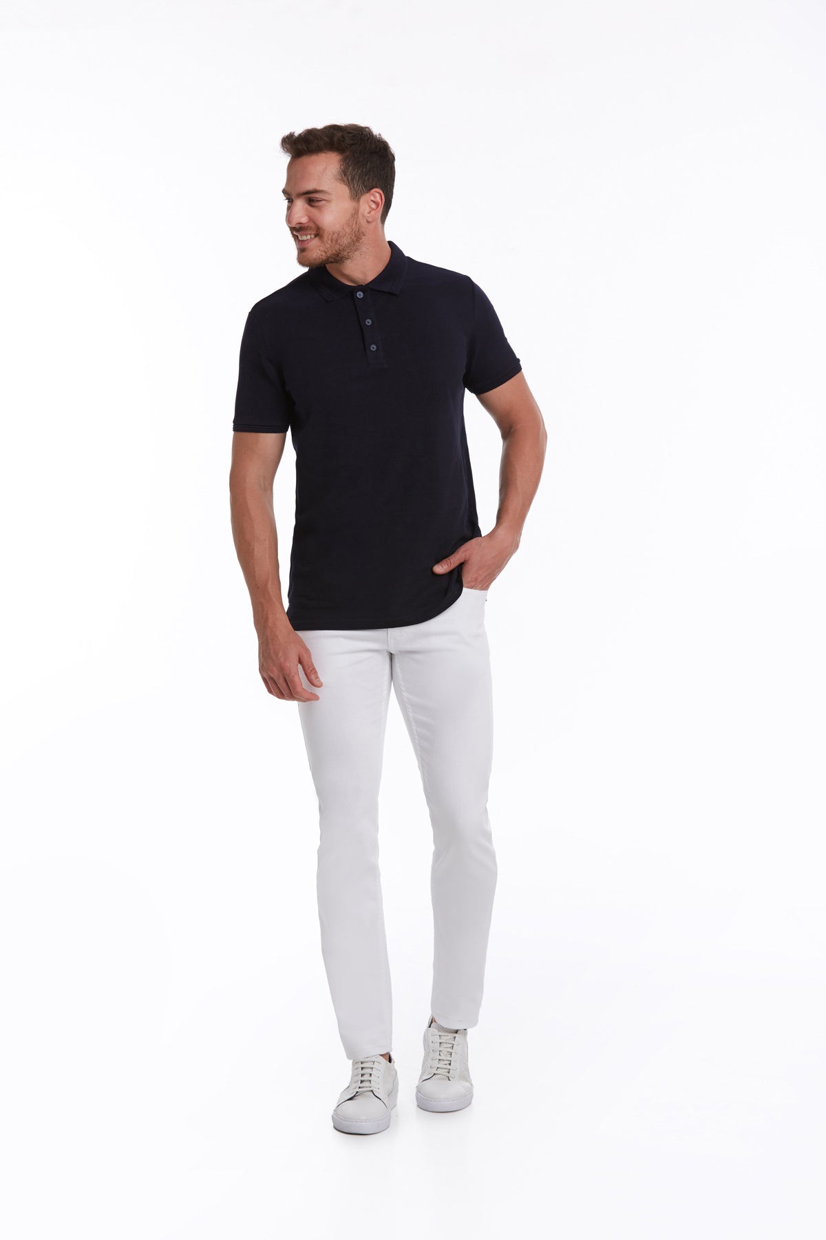 Regular Fit 100% Cotton Navy Basic Polo T-Shirt - SAYKI