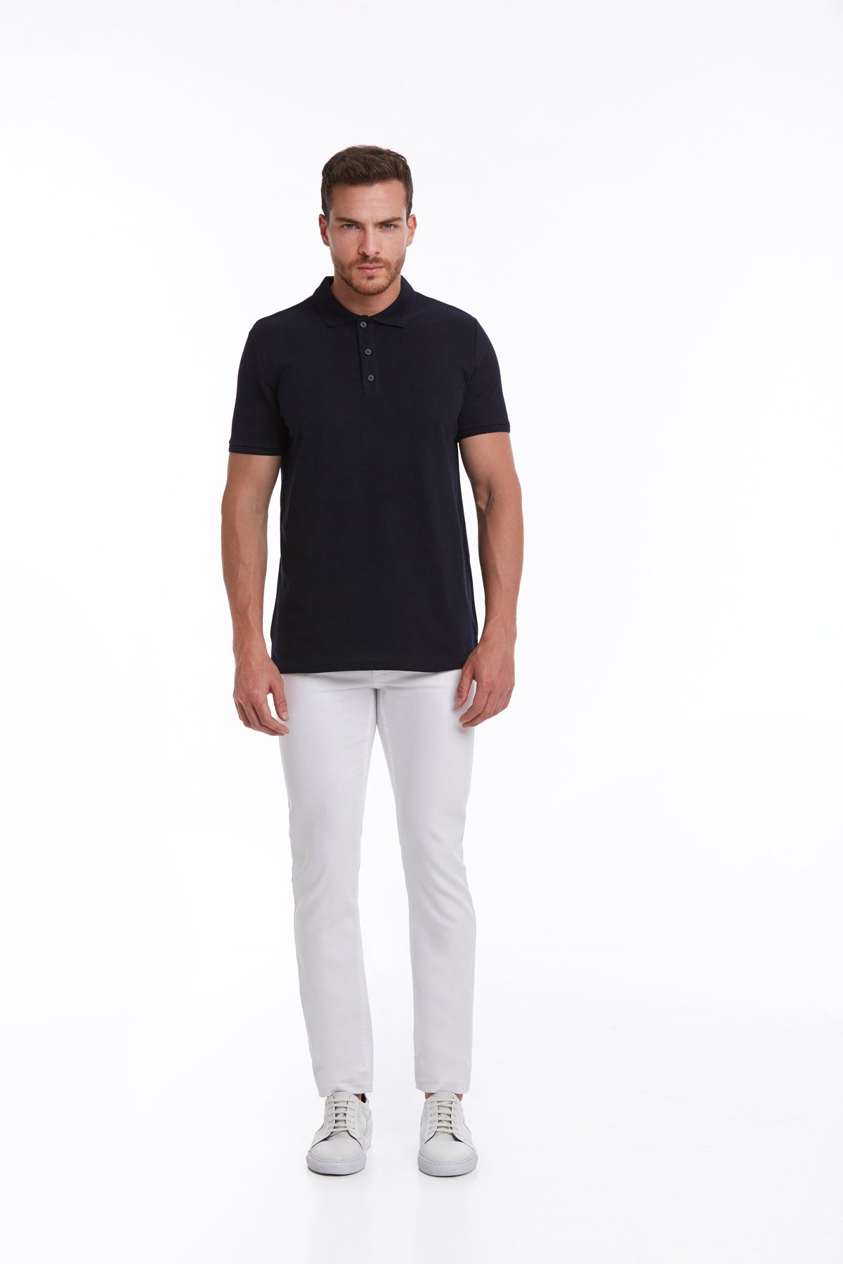 Regular Fit 100% Cotton Navy Basic Polo T-Shirt - SAYKI