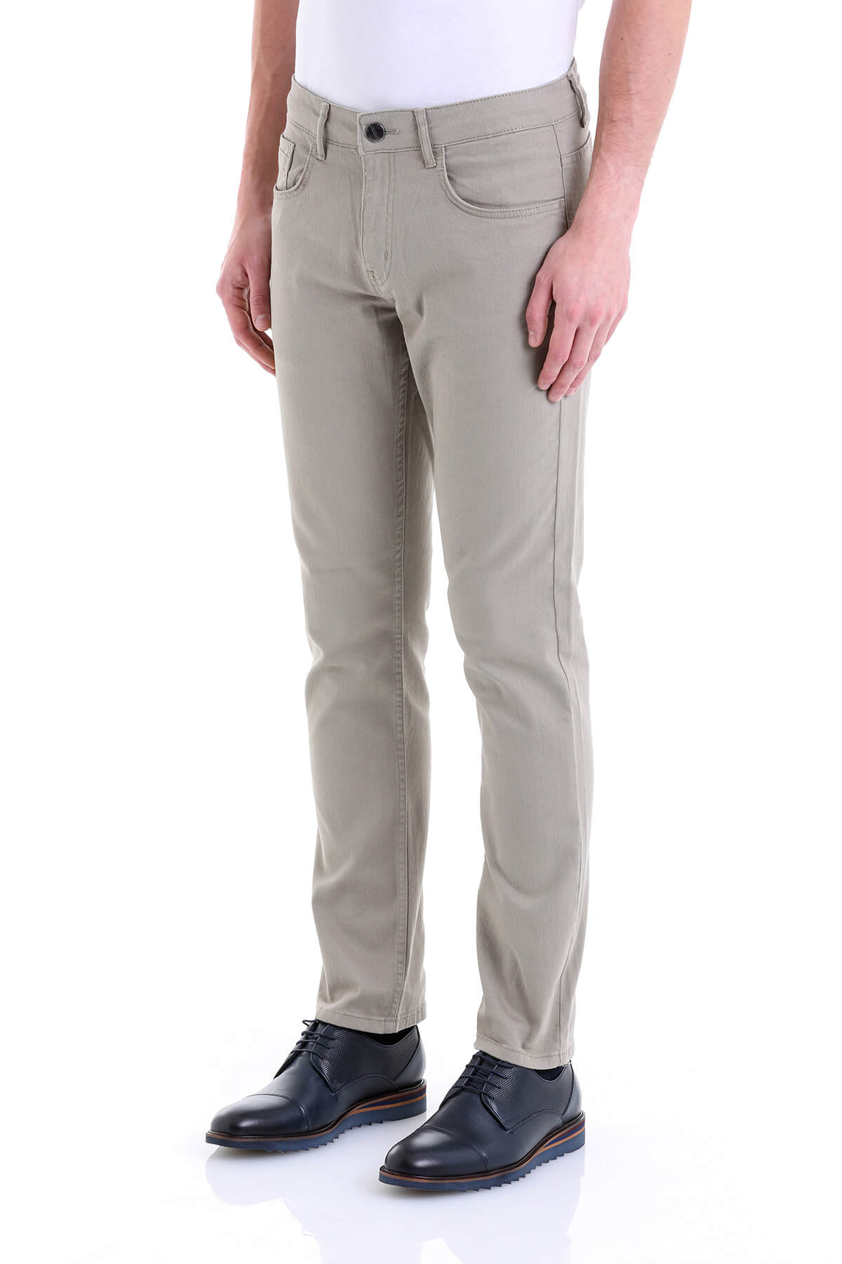 Regular Fit 5 Pocket High Waist Cotton Beige Denim - SAYKI