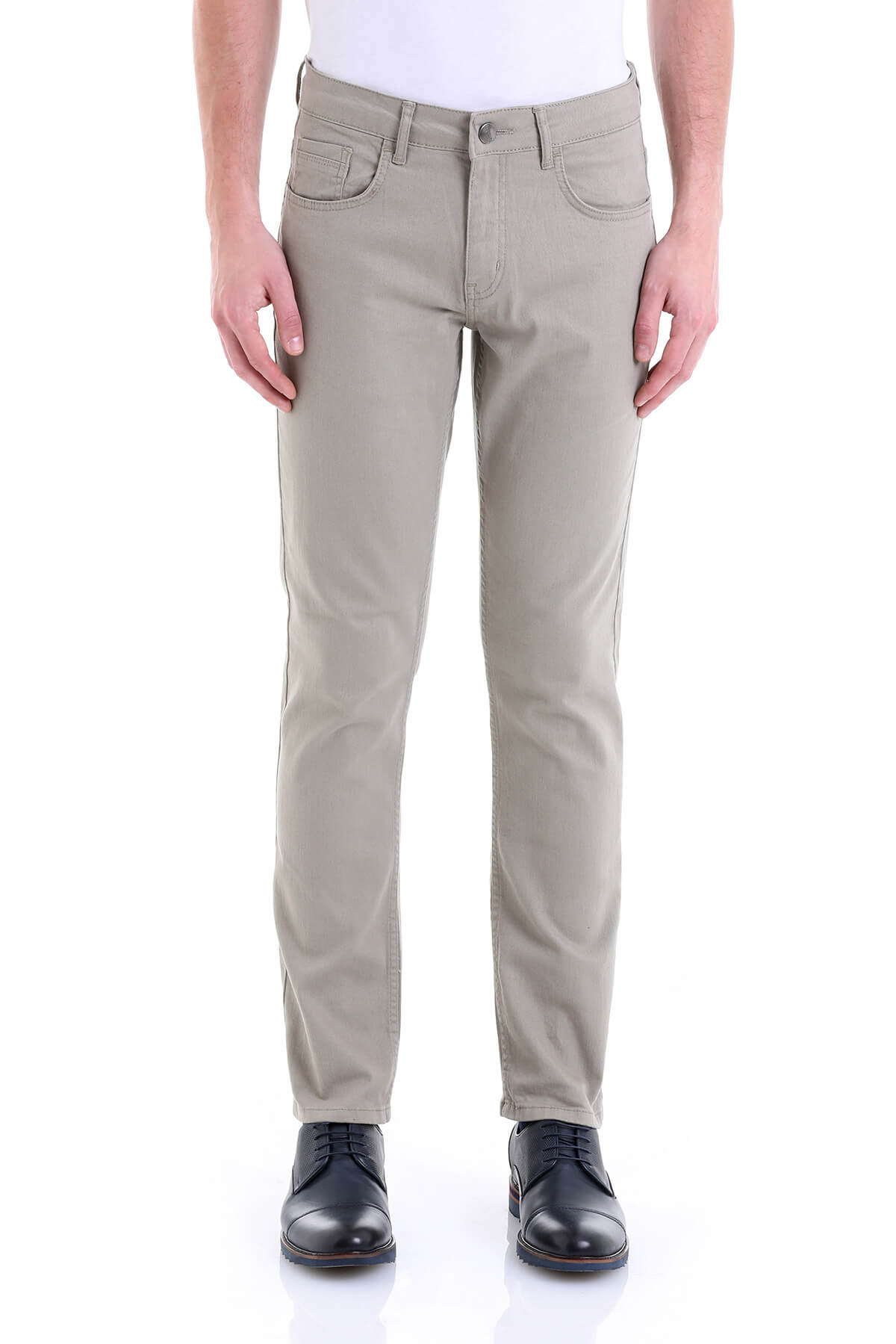 Regular Fit 5 Pocket High Waist Cotton Beige Denim - SAYKI