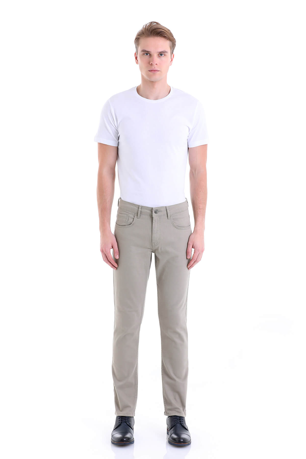 Regular Fit 5 Pocket High Waist Cotton Beige Denim - SAYKI