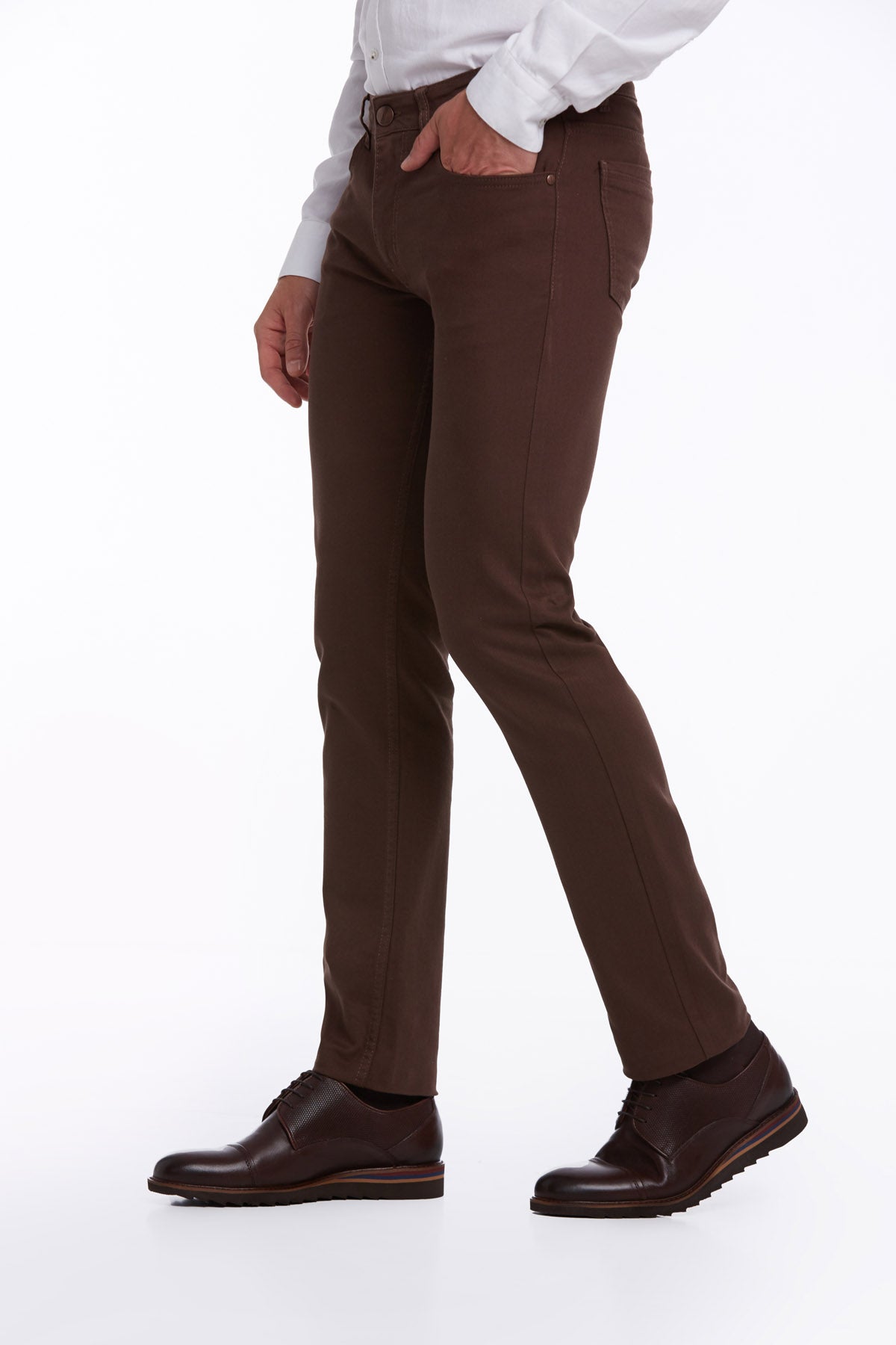 Regular Fit 5 Pocket High Waist Cotton Brown Denim - SAYKI