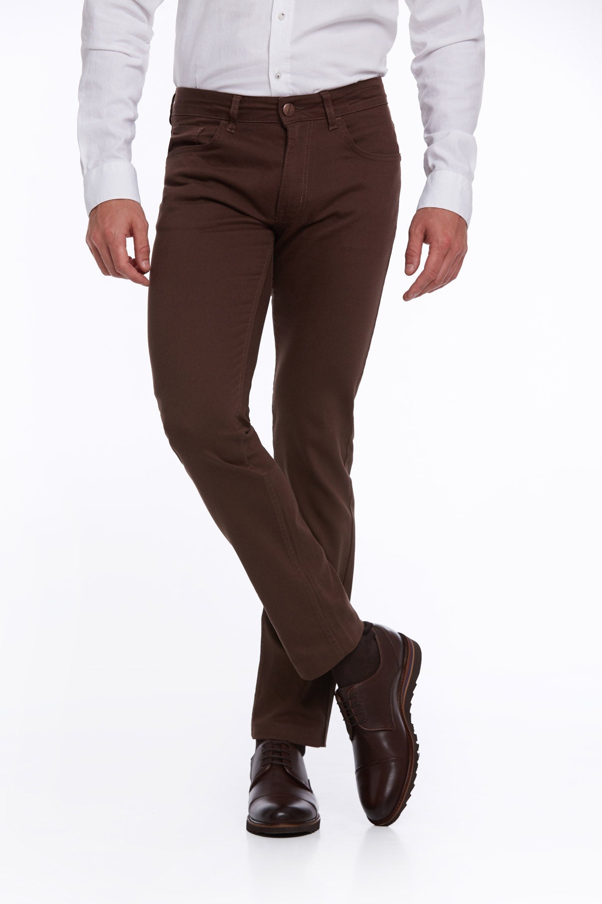 Regular Fit 5 Pocket High Waist Cotton Brown Denim - SAYKI