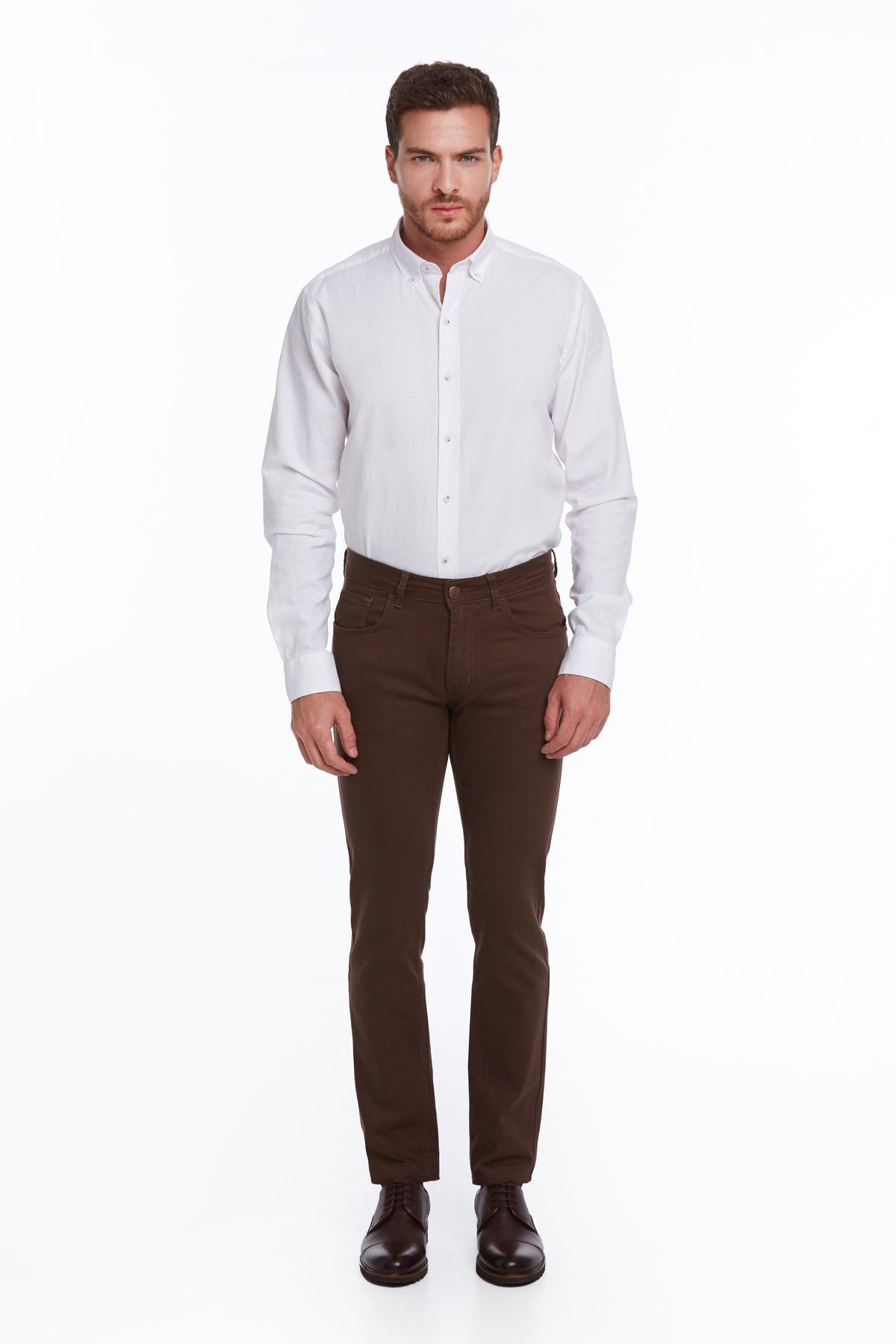 Regular Fit 5 Pocket High Waist Cotton Brown Denim - SAYKI