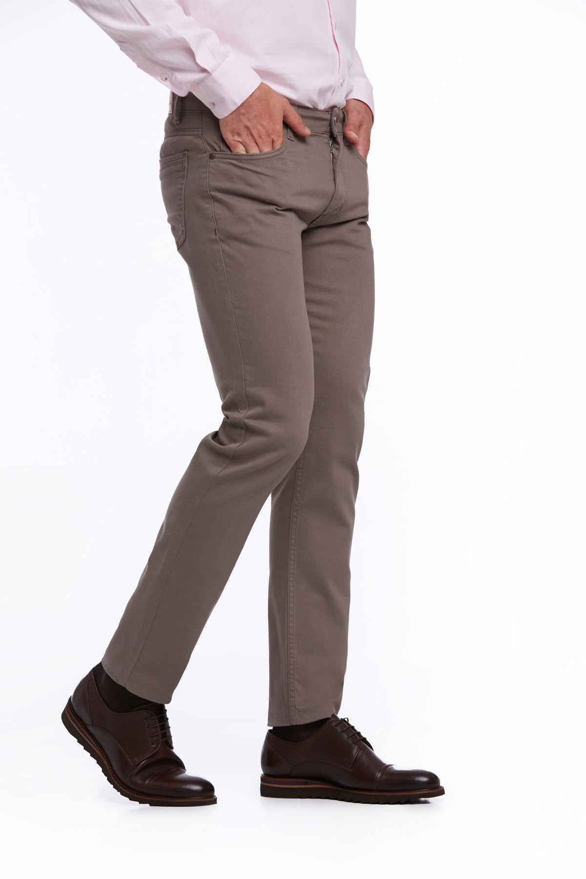 Regular Fit 5 Pocket High Waist Cotton Mink Denim - SAYKI