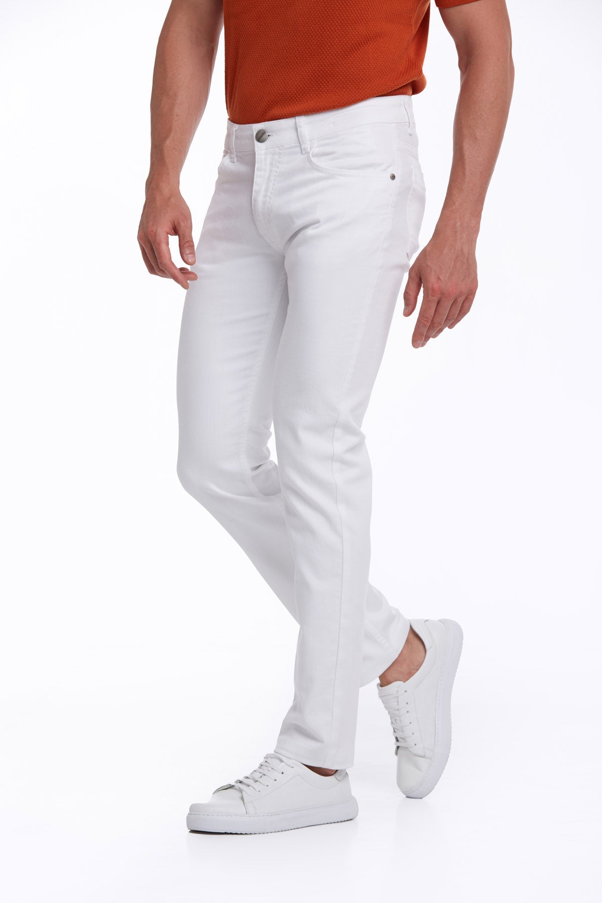 Regular Fit 5 Pocket High Waist Cotton White Denim - SAYKI