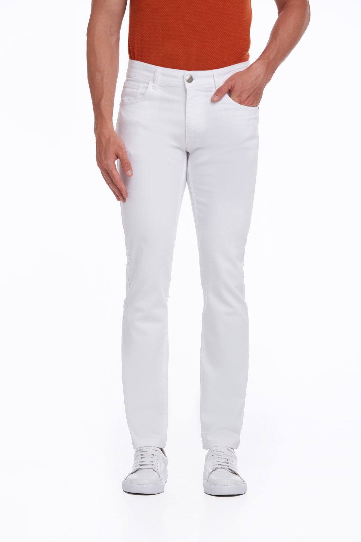 Regular Fit 5 Pocket High Waist Cotton White Denim - SAYKI