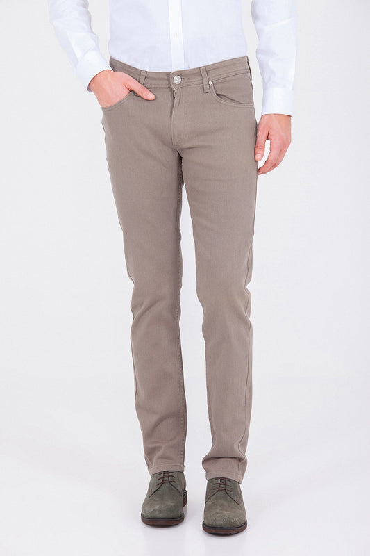 Regular Fit 5 Pocket Low Waist Cotton Beige Denim - SAYKI