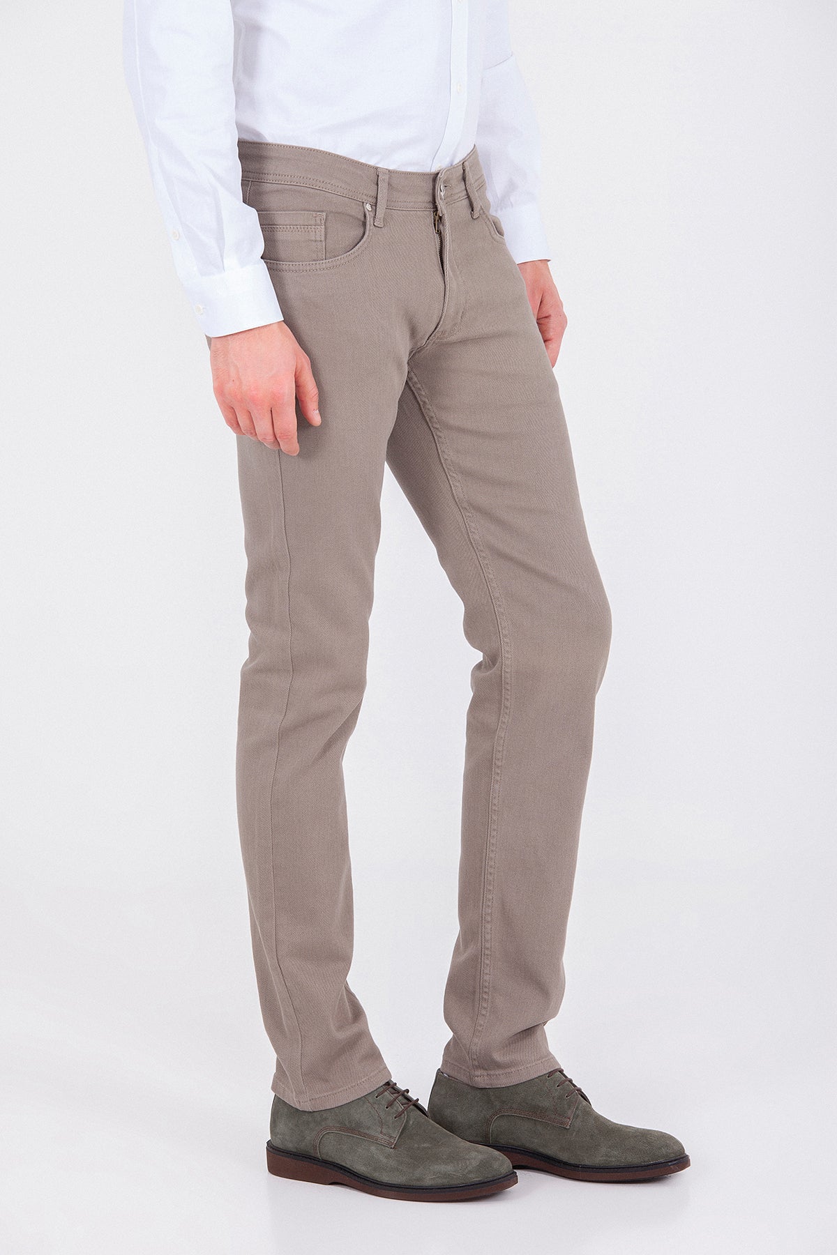 Regular Fit 5 Pocket Low Waist Cotton Beige Denim - SAYKI