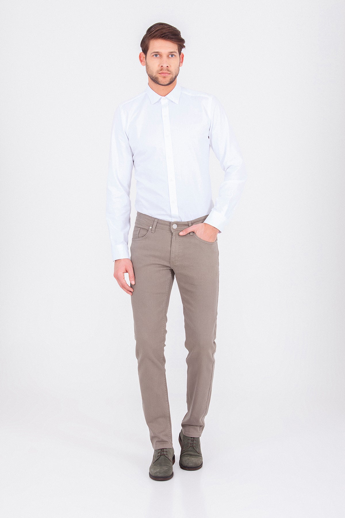 Regular Fit 5 Pocket Low Waist Cotton Beige Denim - SAYKI