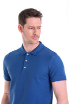 Regular Fit Basic 100% Cotton Indigo Polo T-Shirt - SAYKI