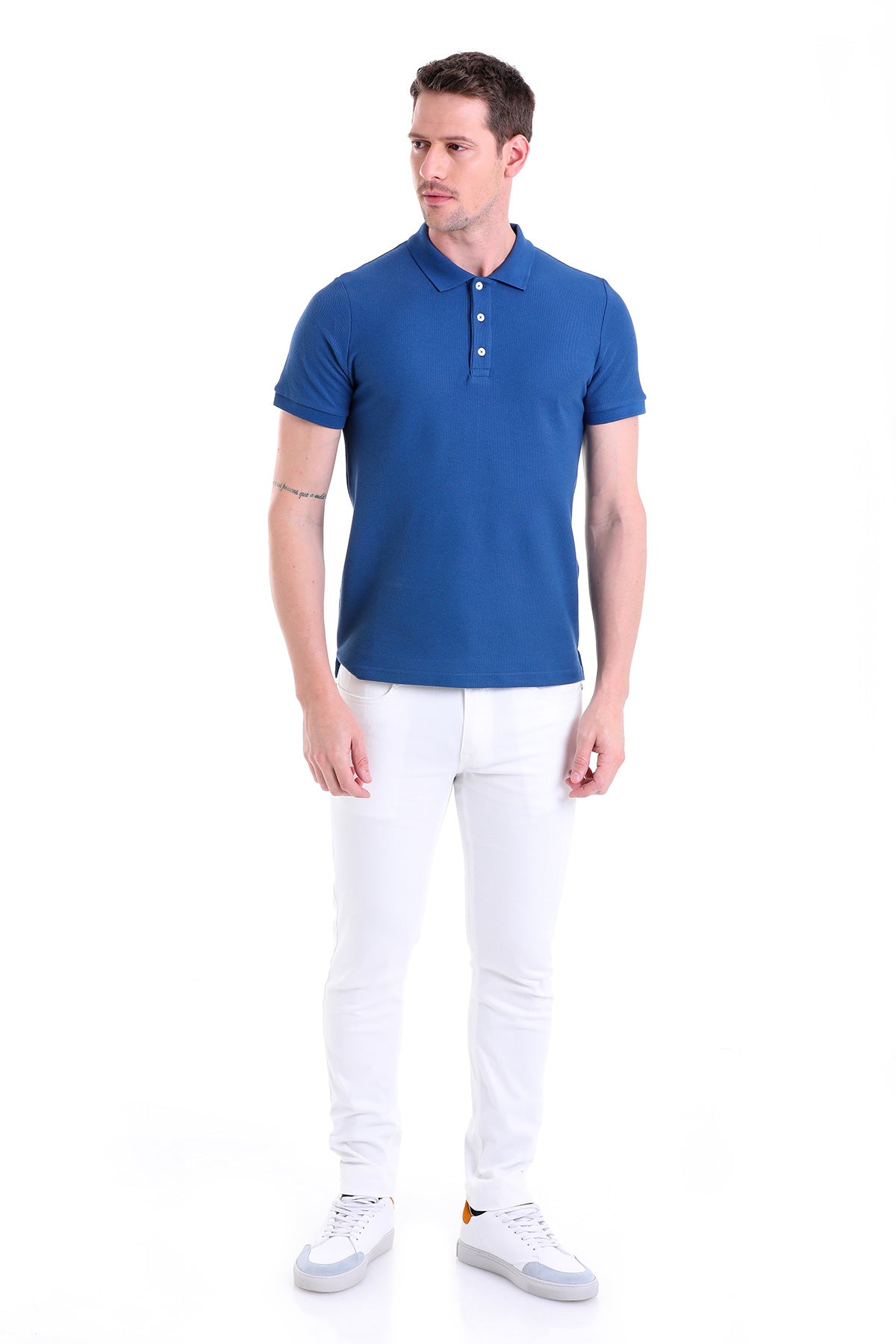 Regular Fit Basic 100% Cotton Indigo Polo T-Shirt - SAYKI